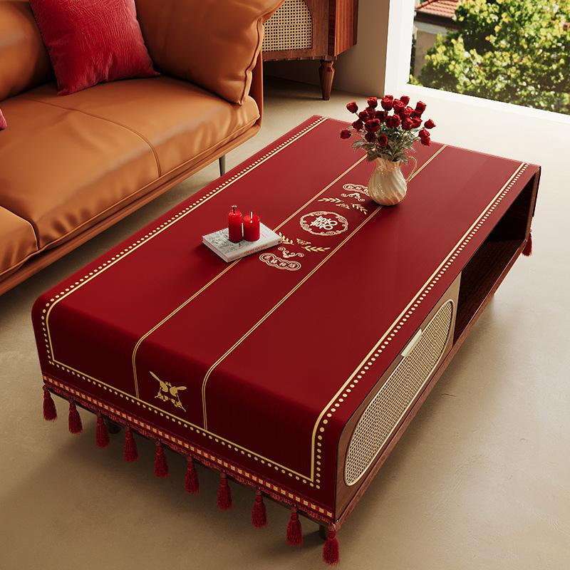 Red Festive Living Room Wedding Coffee Table Tablecloth Atmosphere Engagement Rectangular Dining Table Tablecloth Desktop Dust Cover