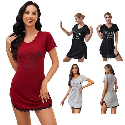Women's Nightgown Summer Thin Short-sleeved V-neck Nightwear Sexy Pure Desire Nightgowns