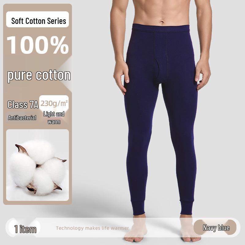 Men's 100% Cotton High-Neck Knit Thermal Set: Antibacterial Top & Bottoms, Plus Sizes