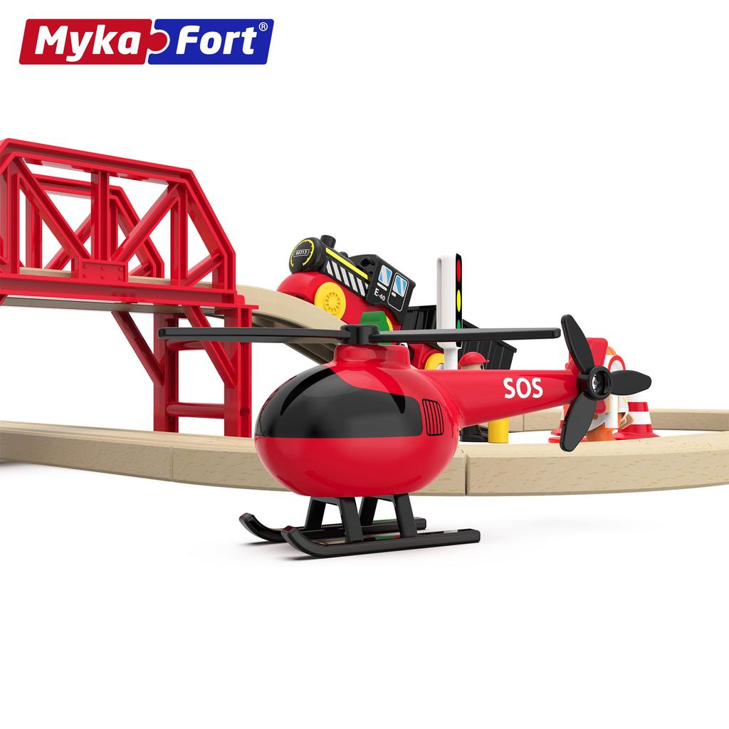 Educational Wooden Toy Rail Car Children Diy Fire Forest Track Bridge Suit Thomas Train