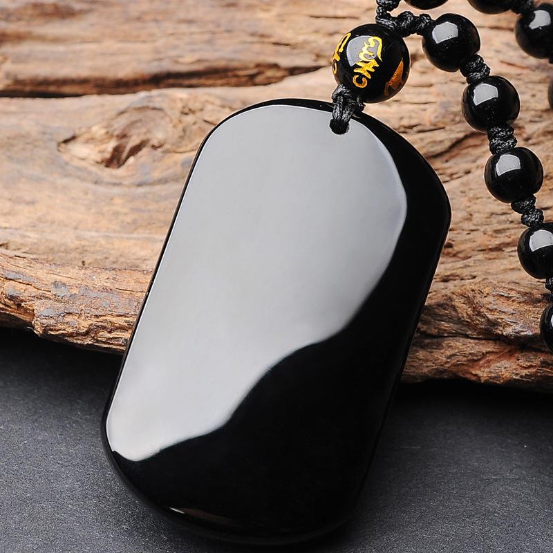 Obsidian Pendant Couple Style Ping an Brand Necklace Pendant Sweater Chain
