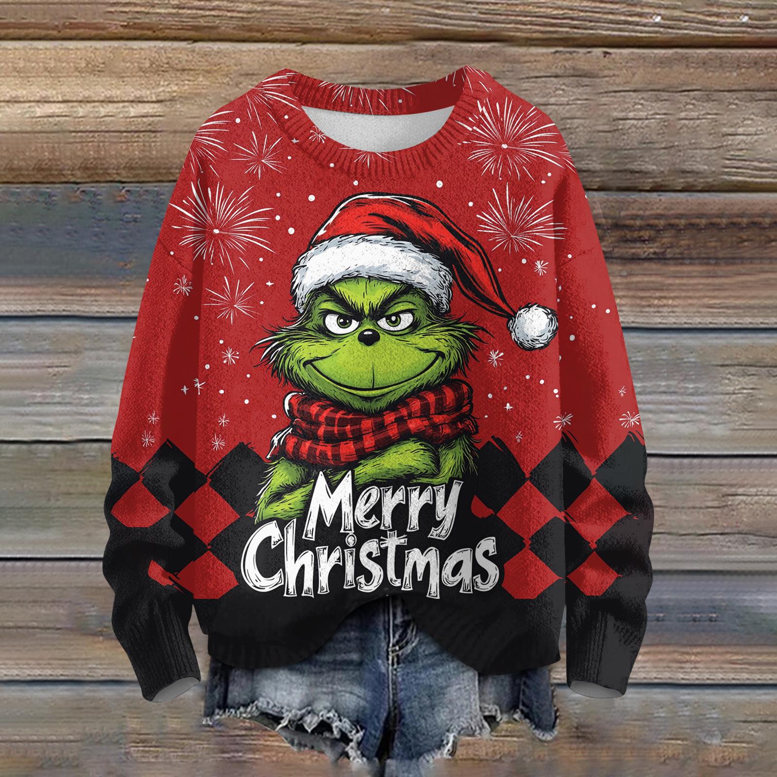 

Женский модный повседневный трикотаж с длинными рукавами, милым принтом и круглым вырезом XL винный