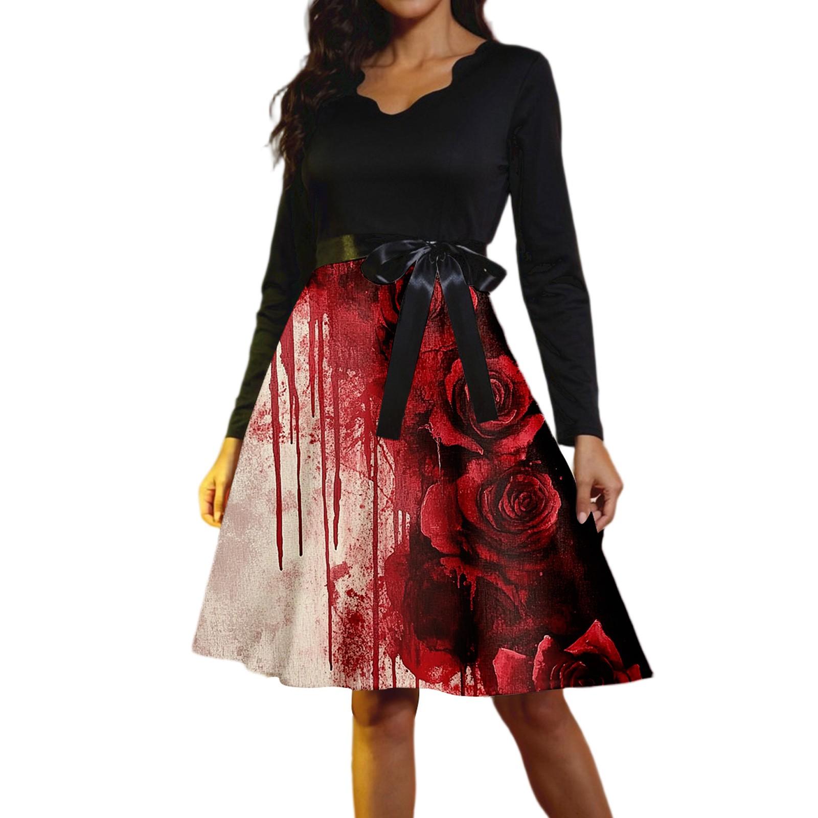 

Женские повседневные модные винтажные длинные платья с длинным рукавом на Хэллоуин и графическим принтом XXXXL