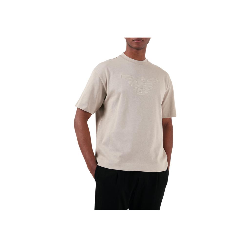Emporio Armani Ss24 Jednobarevný Kulatý Výstřih Svetr Grafický Potisk Úzký Střih Krátký Rukáv Tričko Pánská trička Tmavě Béžová 3D1T93-1J0EZ-0176