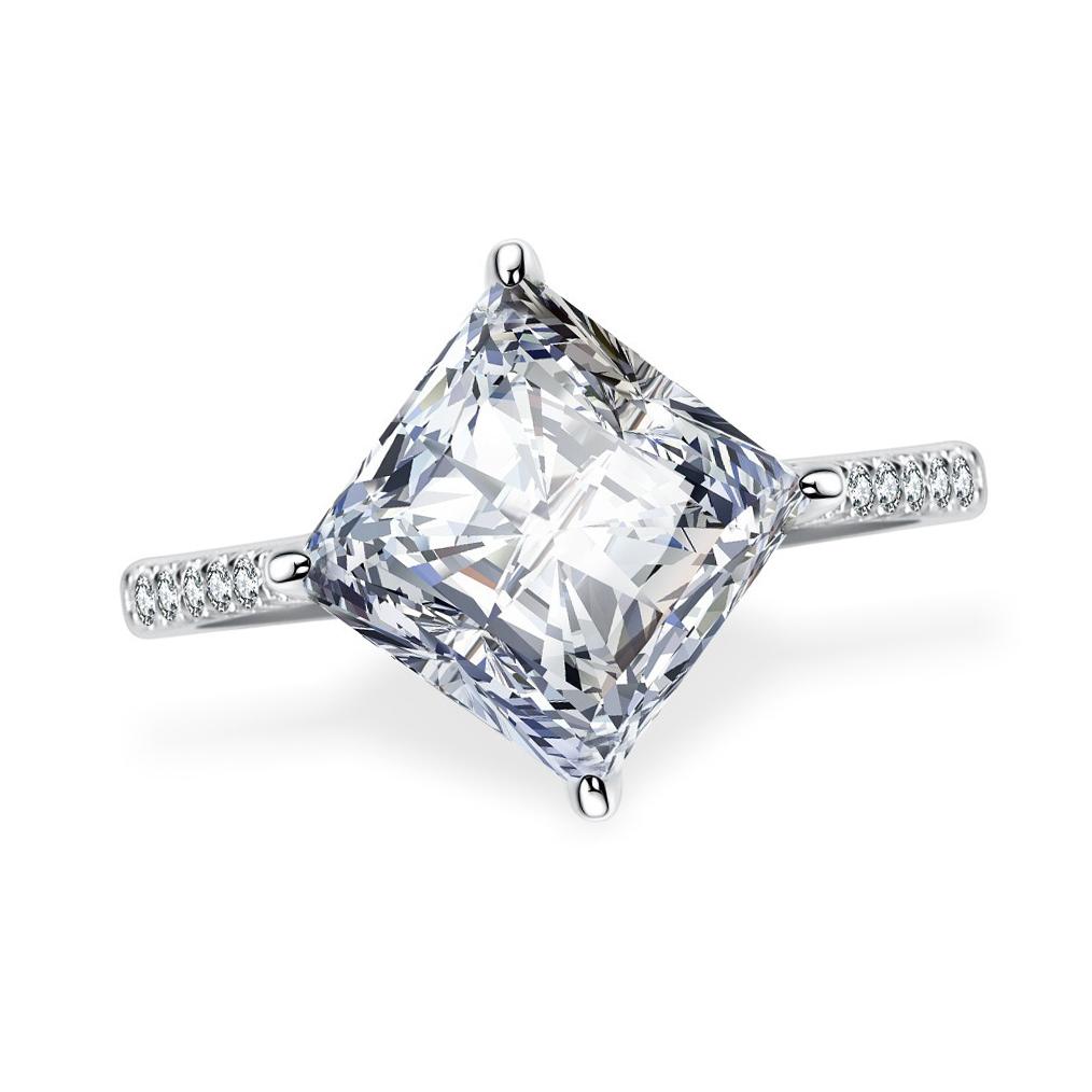 Nabest Radiant Cut 3CT VVS D 3EX Moissanite Ring Sliver Lab Diamond Wedding Engagement Rings for Women Fine Jewelry