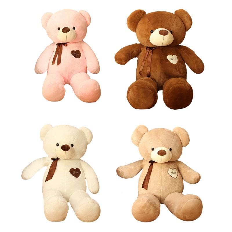 Adorable Silky Ribbon Teddy Bear Plush Toy For Girls Pp Cotton Stuffed Animal In Short Plush