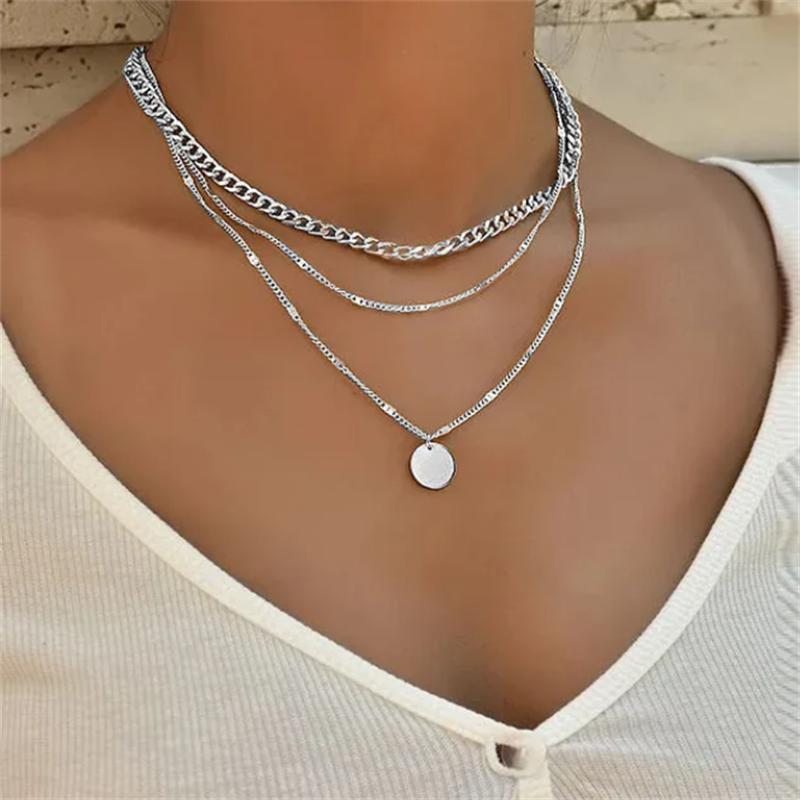 Vintage Double Round Charm Layered Necklace Women's Jewelry Layered Accessories for Girls Gifts Bohemian Fashion Pendant