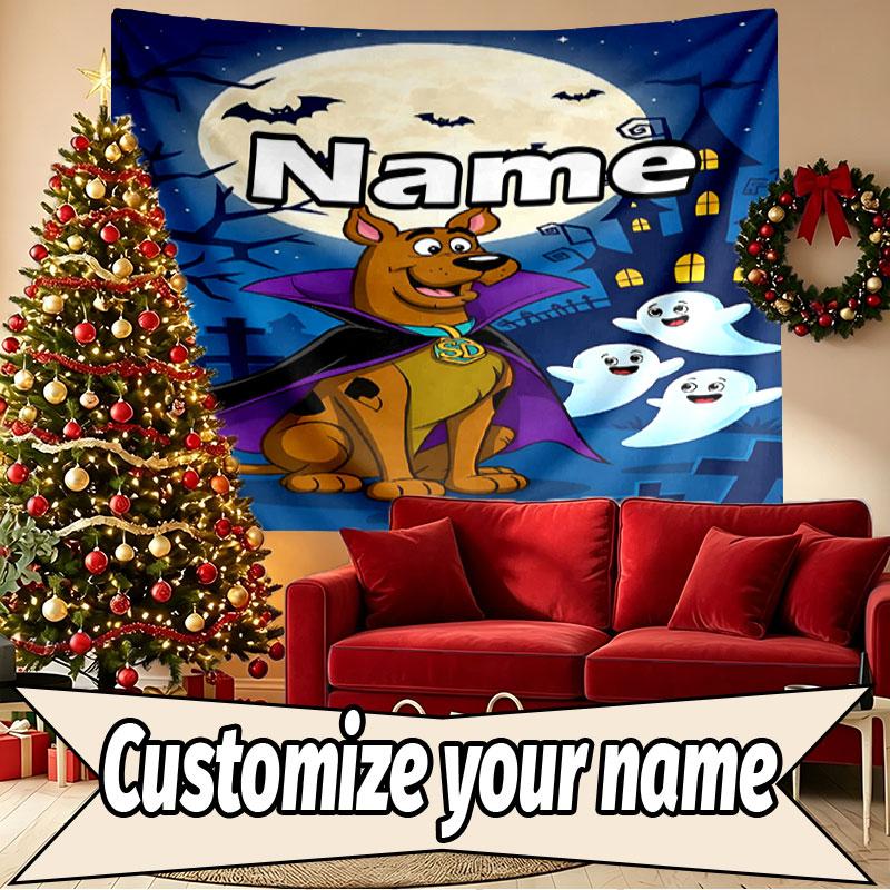 Custom Name Personalized Scooby Print Tapestry, Wall Art Decor, Bedroom, Dorm, Apartment, LivingRoom, Party Backdrop, Gift for Birthday
