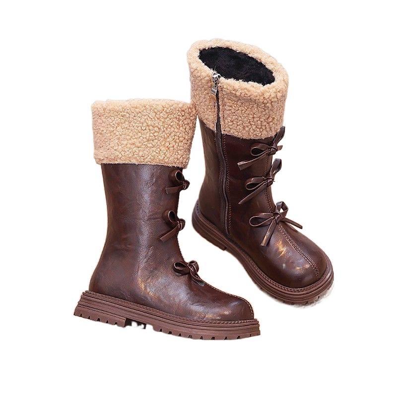 Girls' Velvet Knee-High Fashion Princess Leather Boots - Winter/Autumn Snow Boots