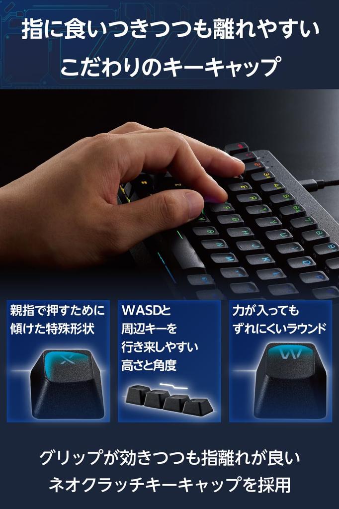ELECOM Rapid Trigger Gaming Keyboard V Custom Magnetic Analog Detector Black VK600A, Wired, Detachable, Switches, Tenkeyless, 65% Size, (TK-VK600ABK)