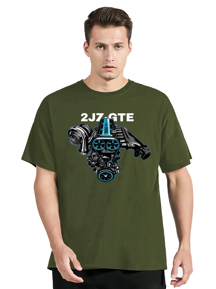Japan Car 2JZ Engine Turbo Tuning JDM Printing T-Shirt Custom Casual Cotton O-Neck Tshirtunisex Clothing Oversized T Shirt