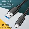 60W USB 3.2 10Gbps Type C Data Cable USB A To Type-C 3.2 Gen2 Cable Data Transfer USB C SSD Hard Disk Cable QC 3.0 Fast Charging