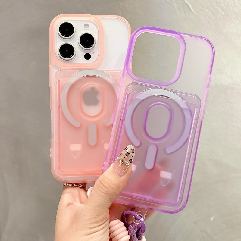 For  Card Holder Slot Lanyard Case for For Iphone 16 1 14 Pro Max Plus 13 12 11 Wallet Wrist Strap Candy Color Matte Cover