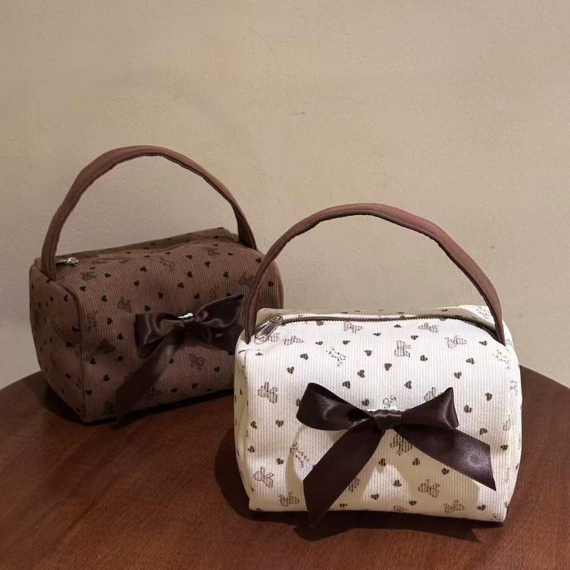 Kawaii Bow Print Handbag Large Capacity Women'S Cosmetic Bags Cases Storage Bag With Zipper Female Travel Clutch Bag Handbags