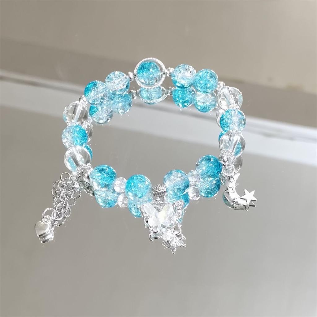 Sweet Purple Crystal Butterfly Bracelet for Women Simple Heart Moon Star Charm Bracelet Popular Fashion Jewelry Holiday Gift