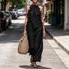 Summer Maxi Dress for Women Ruffle Halter Sleeveless Long A-Line Dress Casual Beach Vacation Flowy Sundress