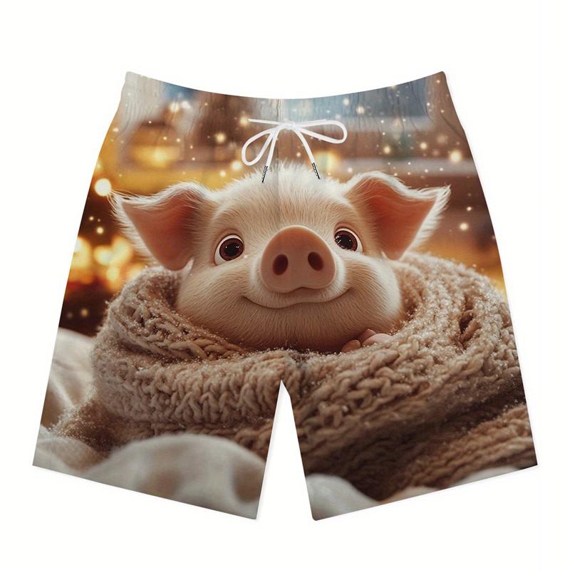 Summer 3D Funny Pig Pattern Print Shorts Fashionable Casual Beach Hawaii Men's Shorts