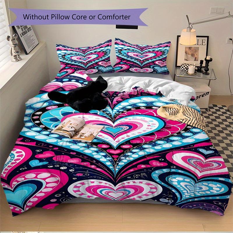 3Pcs Heart-patterned fabric Printed Bedding Set, Breathable And Soft, Machine Washable, Christmas Gift, Suitable for Bedroom Decoration, 15166
