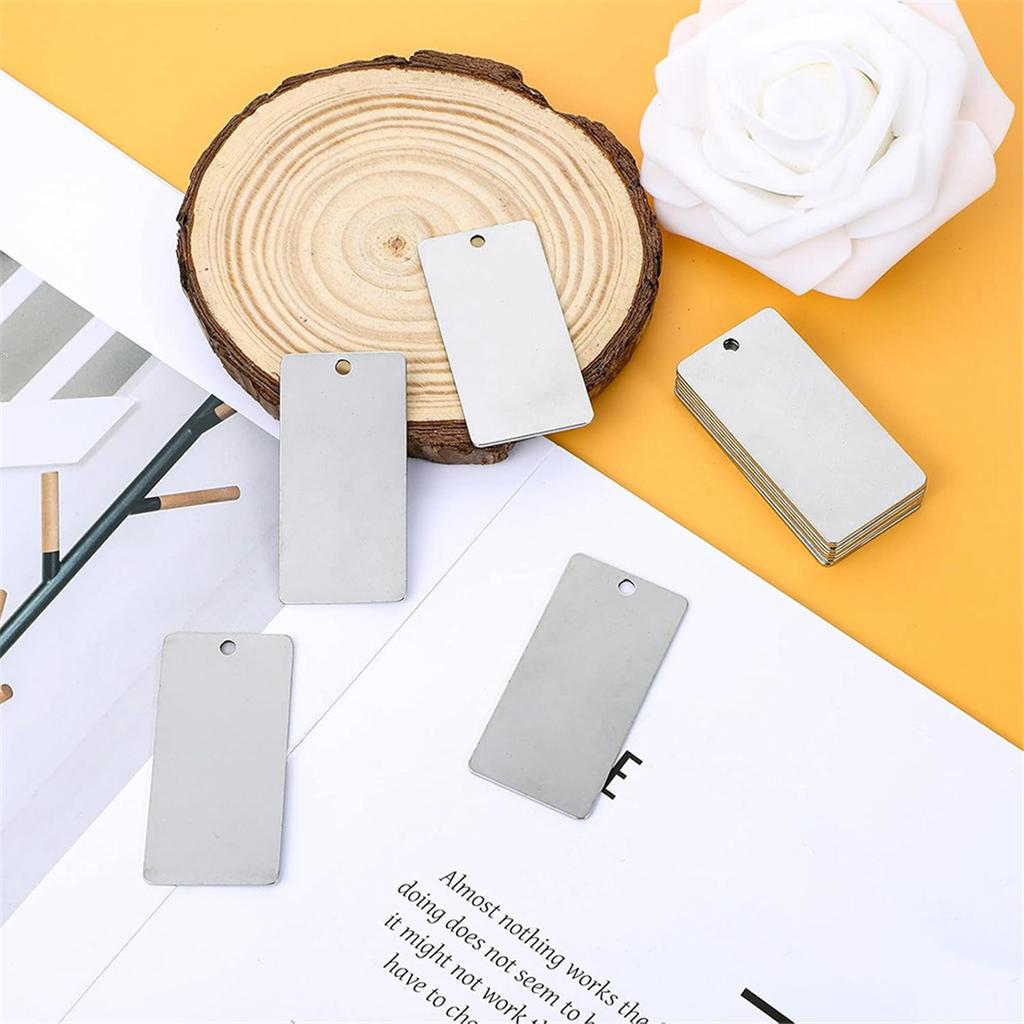 2026+ 50 Pack Stainless Steel Metal Engraving Blanks, Rectangle Blank Tags for Stamping, 1x2 Inch