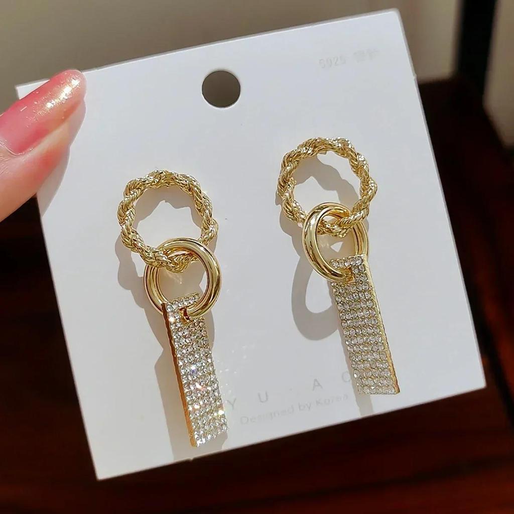 Trendy Elegant Women Crystal Big Long Drop Earrings Shiny Luxury Geometric Rhinestone Wedding Jewelry Accessories for Women