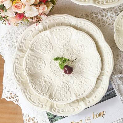 Europejski Zestaw Talerzy Ceramicznych Barokowy Floralny Relief Restauracja Zachodnia Danie na Stek Popołudniowa Herbata Domowy Blat Retro Zestawy Filiżanek do Herbaty