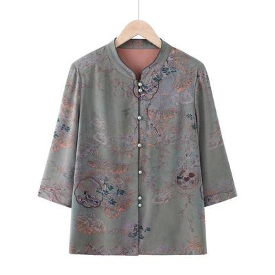 YUZHAOLIN Women's Spring Autumn Casual 3/4 Sleeve Stand Collar Shirt