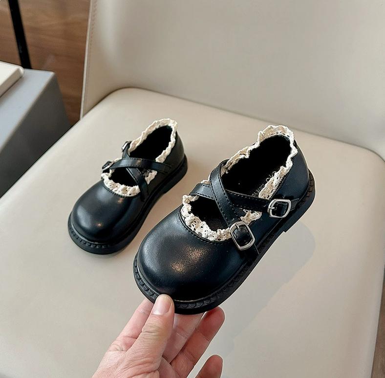 

Children Faux Leather Shoes Girls Super Beauty Ruffles Spring School Shoes Child Cross-tied Princess Birthday Party Shoes 24