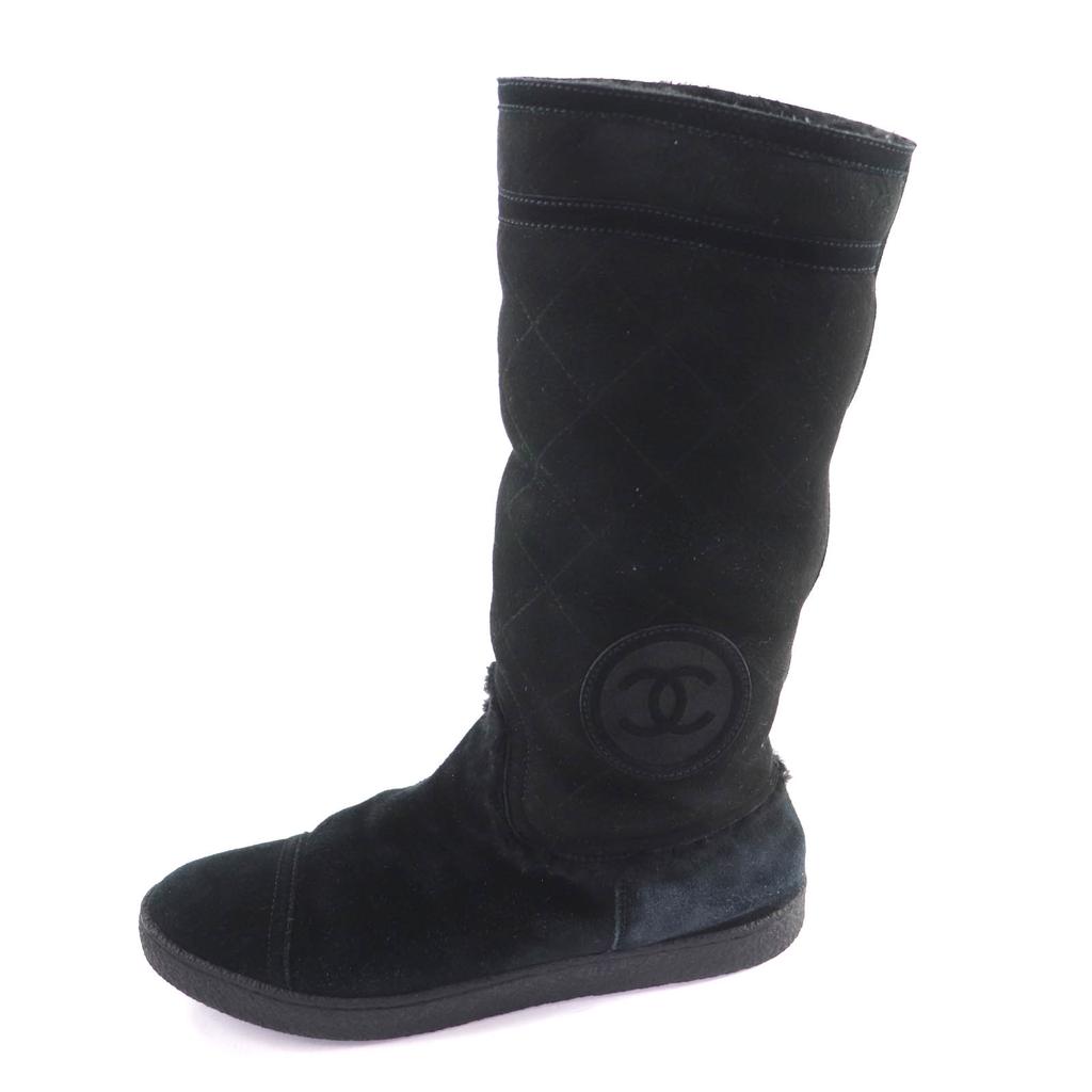 Great CHANEL boots black Mouton Women 38 G26557 Used