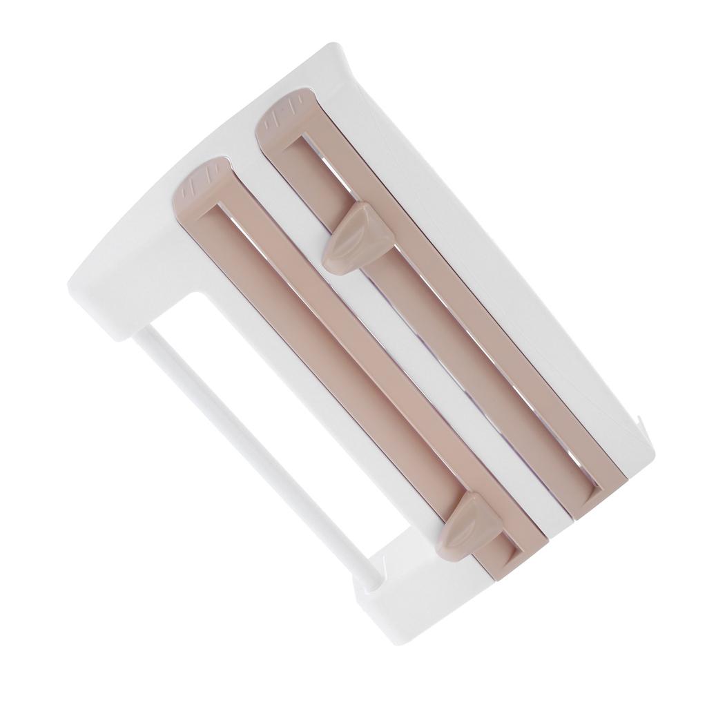 Plastic Wrap Storage Rack Cling Film Dispenser Cutter Paper Towel Holder Kitchen SuppliesKhaki