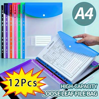 A4 Expanding File Folders with Push-Button Closure and 11-Ring Binder Pockets In Vibrant Colors