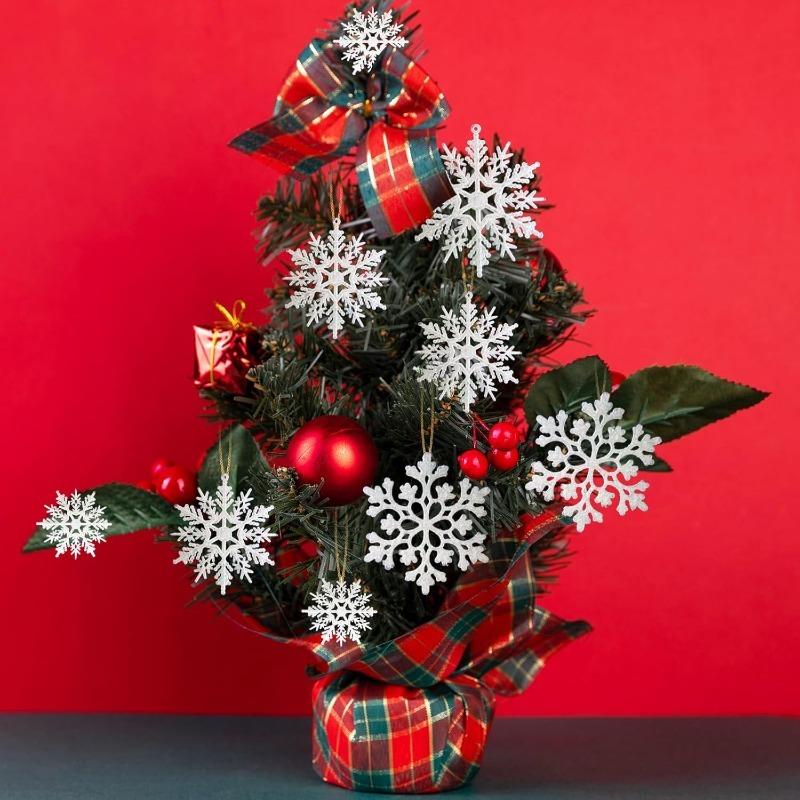 12 szt. Białe Brokatowe Surowce Plastikowe Papierowe Płatki Śniegu Ozdoby Dekoracja Miejsca Bożonarodzeniowego Zawieszka na Choinkę Domowe Zimowe Imprezy