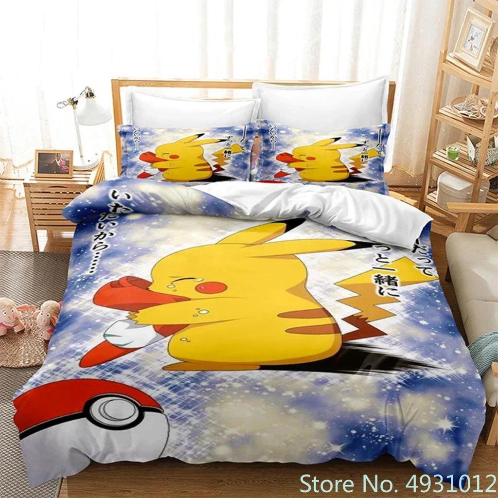 3D Anime Pikachu Bedding Set Duvet Cover Quilt Cover Pillowcase Double Queen King Size Baby Child Kids Bedroom Home Textile