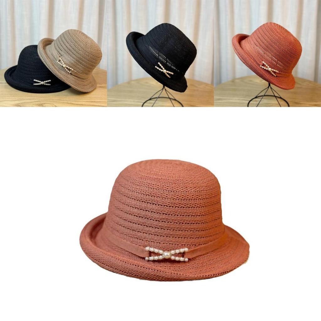 Chic Pearl Summer Hat For Women Lightweight Breathable Bucket Hat For Outdoor Activities