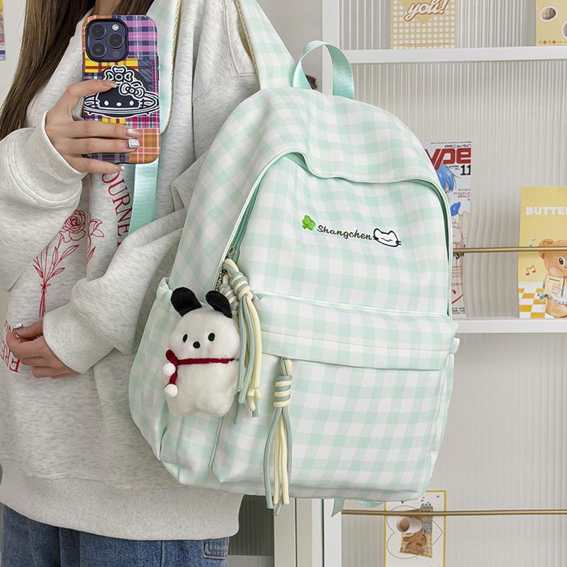 Schoolbag Plaid Backpack Large Capacity Female Middle and High School Student School Bag Simple Versatile Fashion Lightweight Leisure Travel Backpack