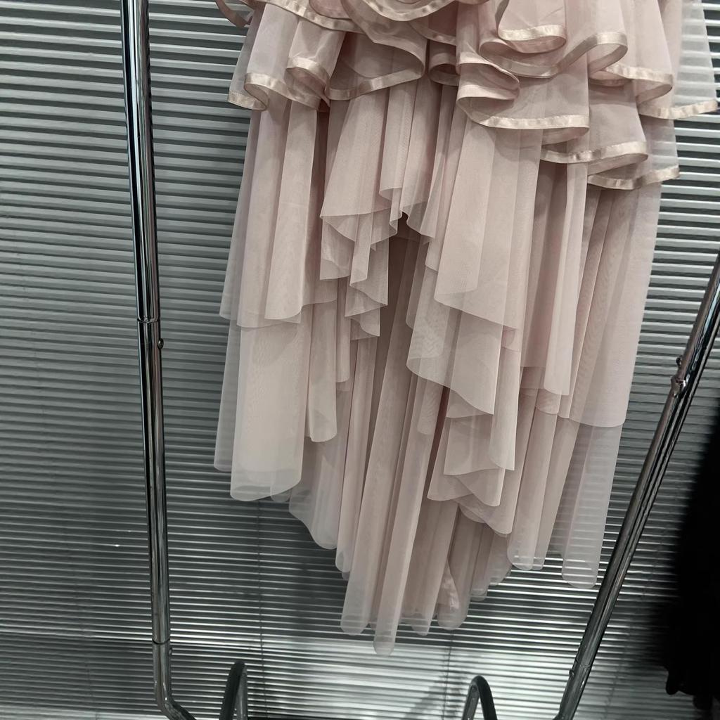 Spring 2026 High-Waist Multi-Layer Irregular Long Fluffy Skirt with Side Slit