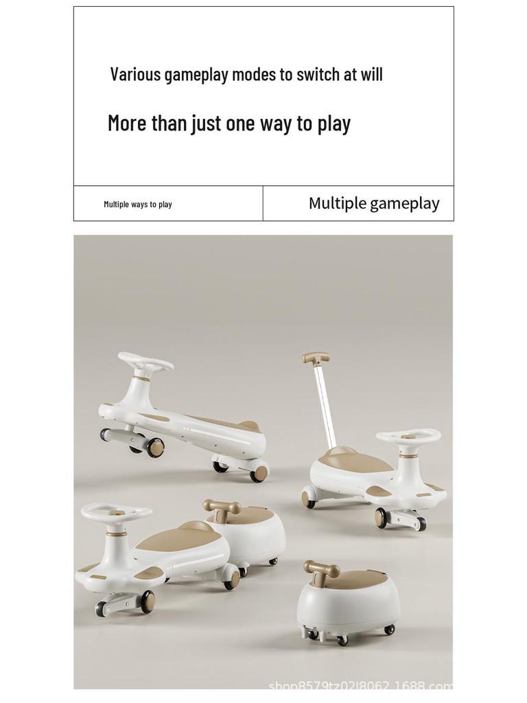 Children's Twist Car with Parent-Child Co-Riding, Suitable for Ages 1-8, Silent Wheels, Push Rod & Handle, Adult-Friendly Wiggle Car.