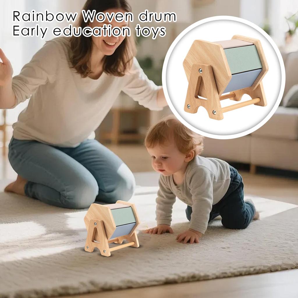 Weaving Drum Early Learning Toy - Wooden Rotating Drum For Babies & Toddlers 0-3 Years