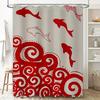 Red and White Geometric Fish Shower Curtain Modern Bathroom Decor for Home Use Waterproof Fabric with Grommets Easy Install Mach