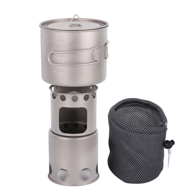 OEING Outdoor Titanium Pot and Wood Stove Set