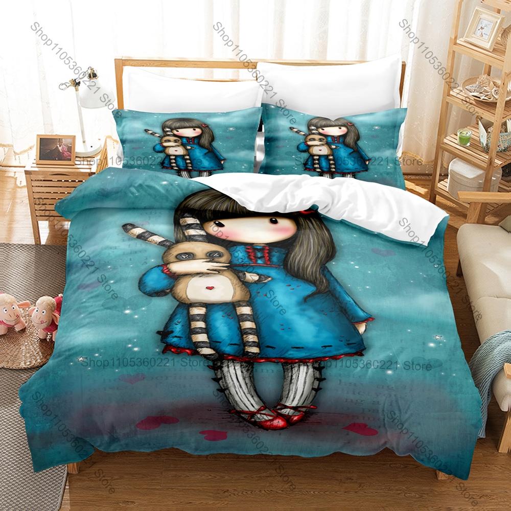 Anime G-Gorjuss Gotica Ragazza Carina Arte Illustrata Vintage Biancheria da Letto per Bambini 3 Pezzi Copripiumino + 2 Federe Decorazione per la Casa