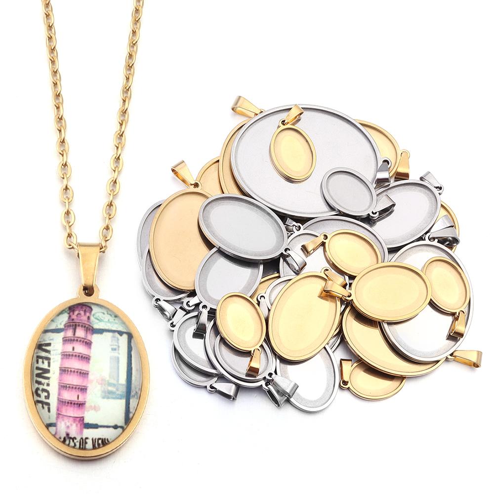 2-5pcs Stainless Steel Oval Cabochon Base Blank Setting Cabochon Cameo Tray Pendants for DIY Jewelry Making Necklace Accessories