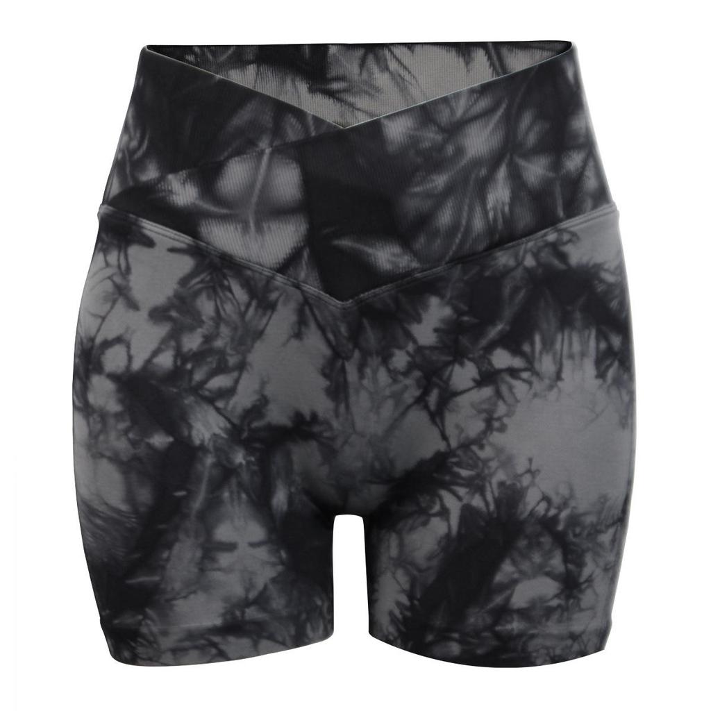 European & American Tie-dye V-Waist Yoga Shorts for Women - Hip-lifting, Three-point Design