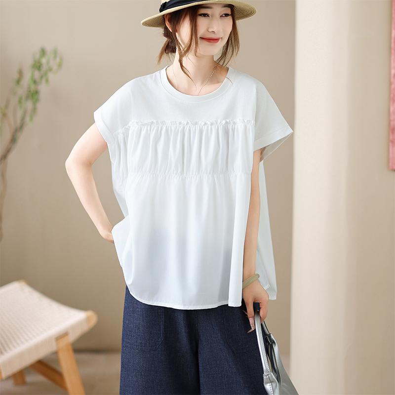 DIMANAF 2026 Plus Size Summer Women T-Shirts Casual Lady Tops Tunic Solid Shirt Oversize Loose Tees Cotton