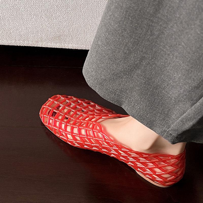 Fashion New Summer Sandals Handmade Women Pumps Shoes for Women Fashion Hollow Out Round Toe Low Heels Flat Shoes Loafers Ladies Shoes