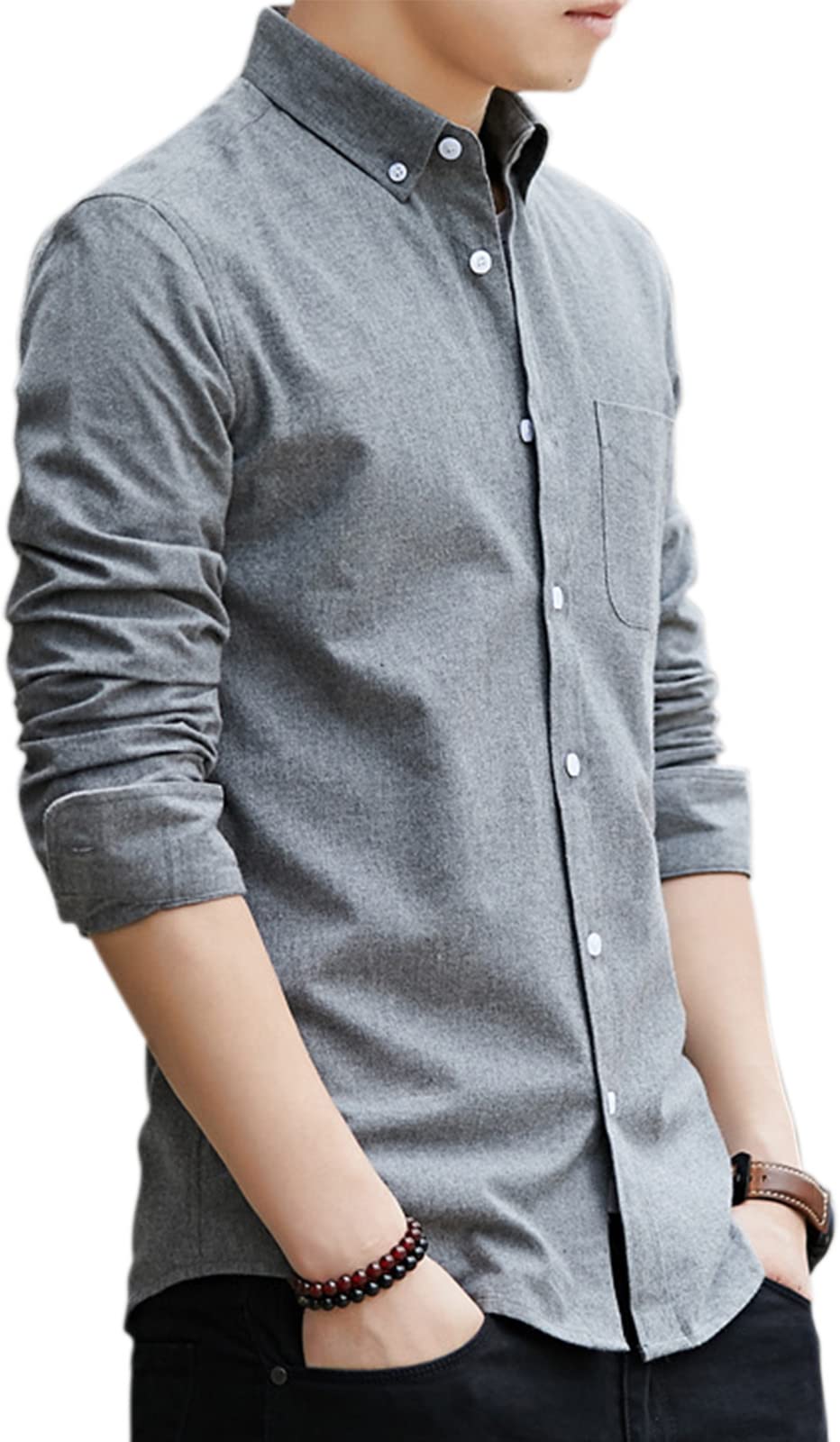 

Airby Оксфорд с длинным рукавом Доступен в 5 однотонных ретро-расцветках Приталенный Длинный Плотный Повседневный Деловой Крутой Мужская рубашка на пуговицах, Цвета, Цвет, Повседневный, серый