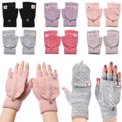 Gift Women Men Soft Elastic Flip Thicken Warm Fingerless Mittens Half Capped Knitted Gloves