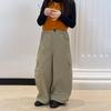 Kids Korean Style Casual Wide Leg Cargo Trousers With Side Pockets