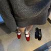 Fashion Velvet Mary Jane Shoes for Women Hand Stitch Casual Streetwear Ballet Flats Pumps Female Solid Color Red Cloth Shoes Loafers