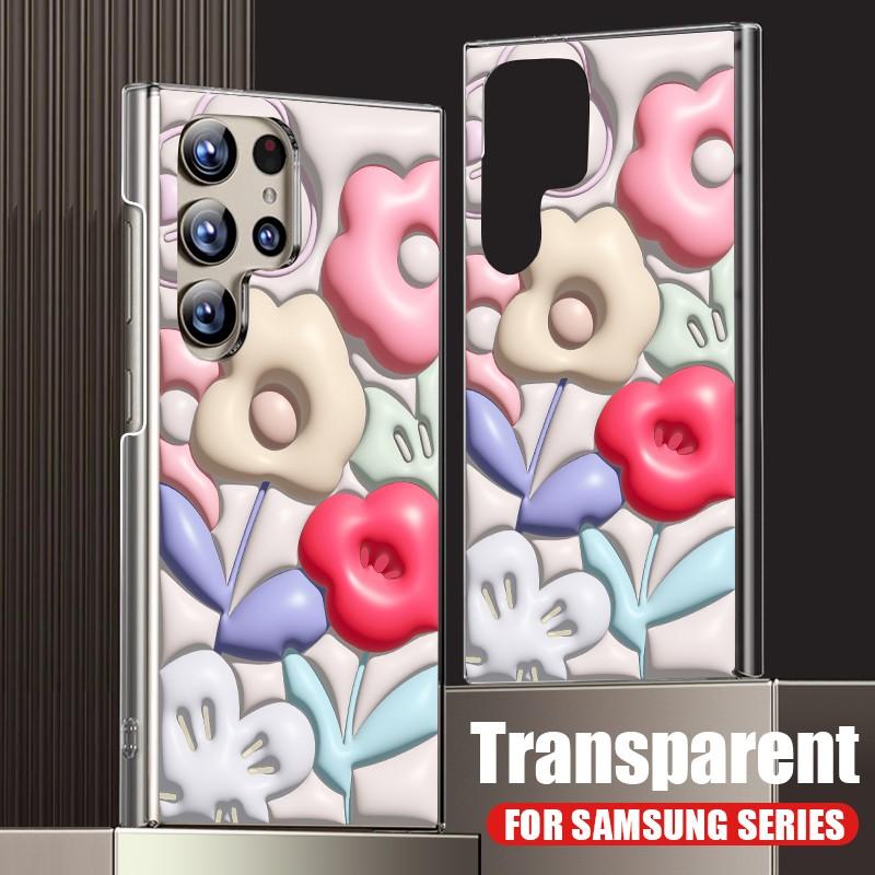 Do Samsung S24 S22 Ultra Plus S23 S21 S20 Fe A55 A35 A25 A15 A54 A34 A53 5g Relief Olej Malowanie Kwiaty Wzór Wstrząsoodporny Pc Twardy Smukły Telefon Etui