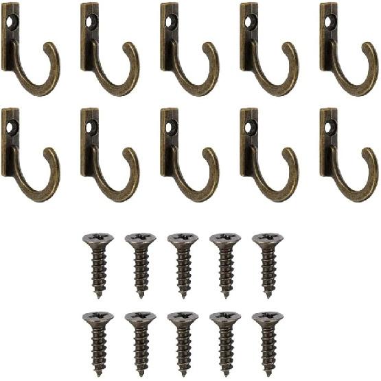 10 штук из цинкового сплава, старинные настенные маленькие крючки с винтами для дома, ключей, полотенца, шляпы, пальто, кухни и т. д. (Серебряный) бронзовый